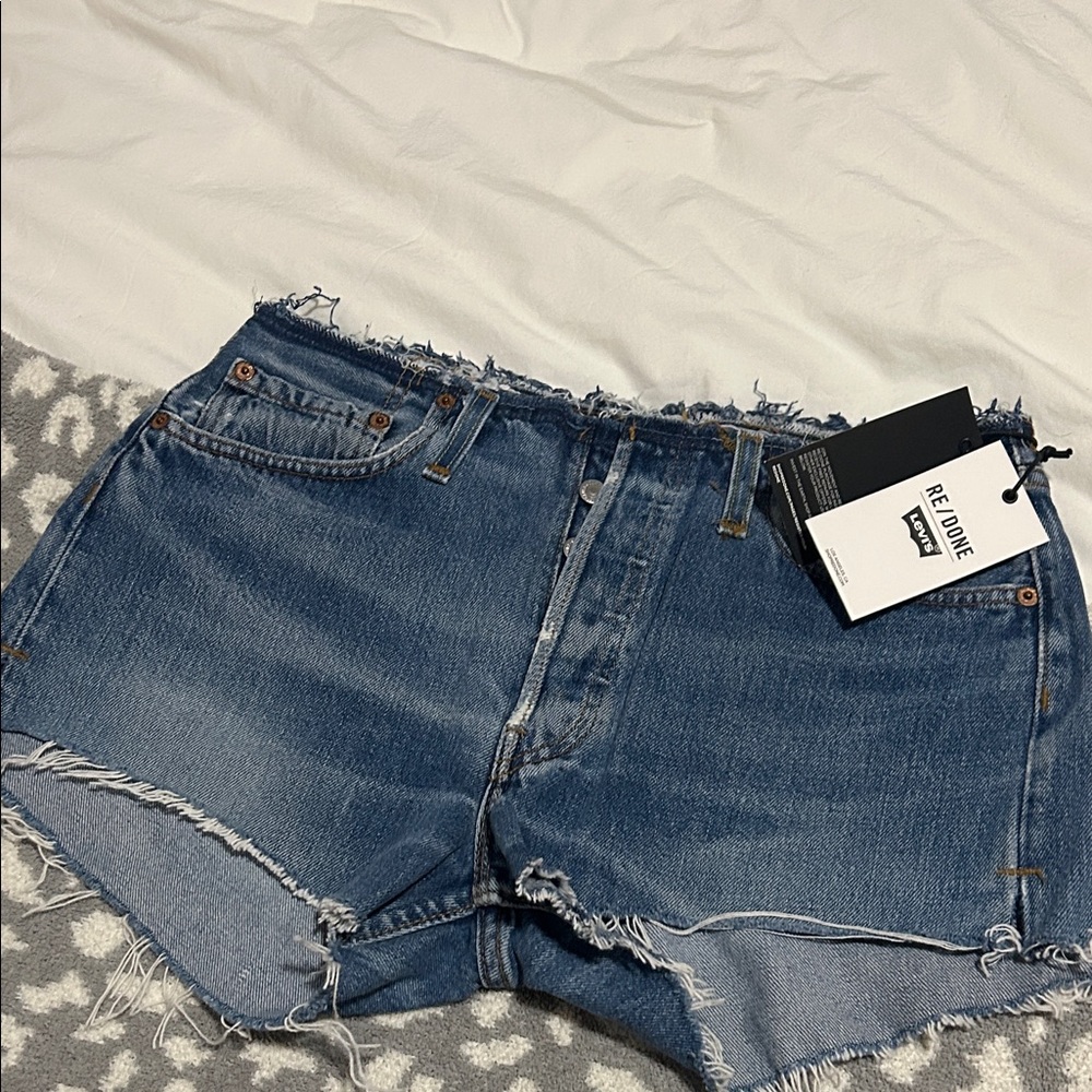 Re/Done Distressed Blue Jean Shorts